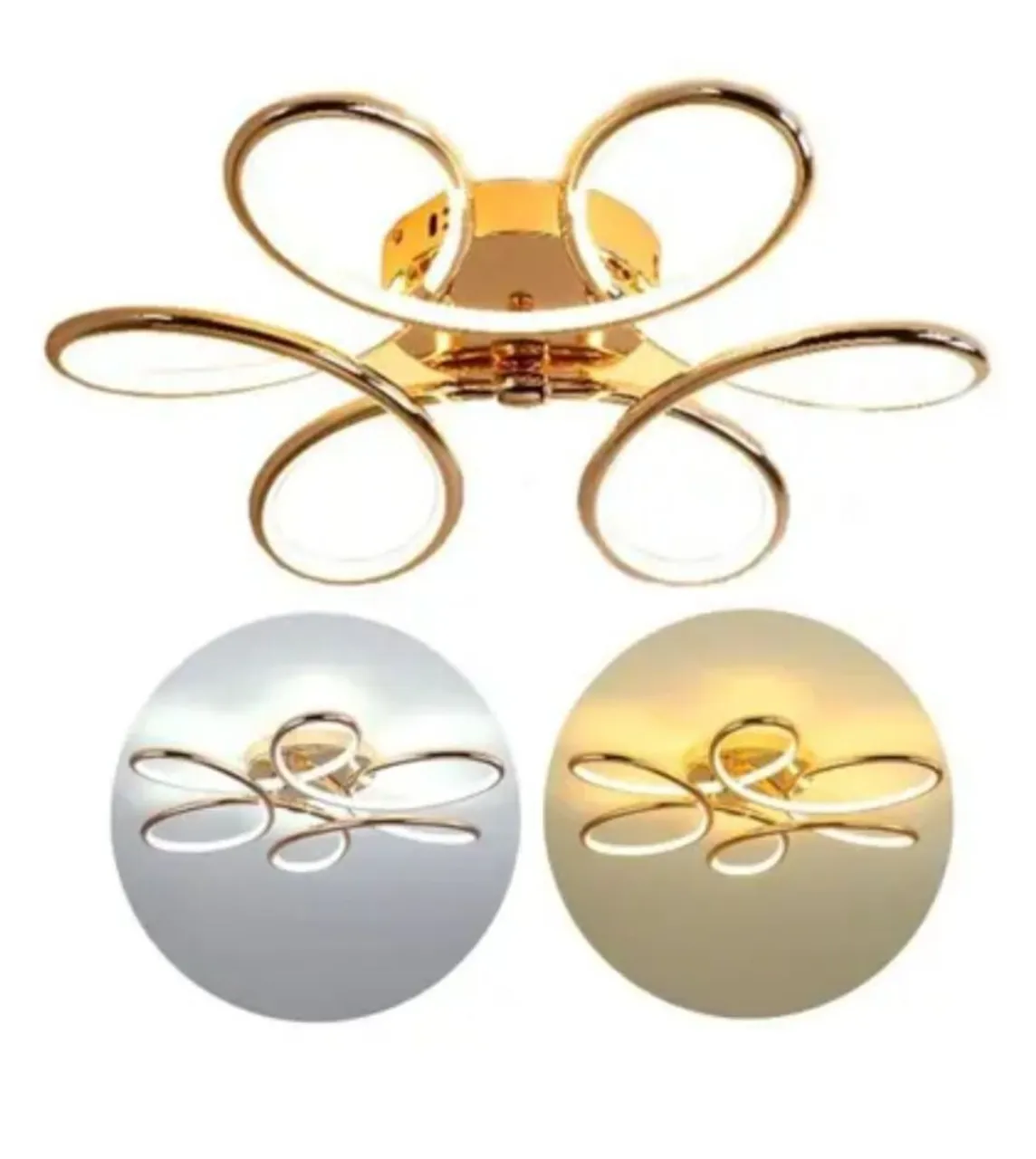 Lustre Led Luminária Flor Espiral Moderno Dourado Cromado Com Controle 3 cor de luzes
