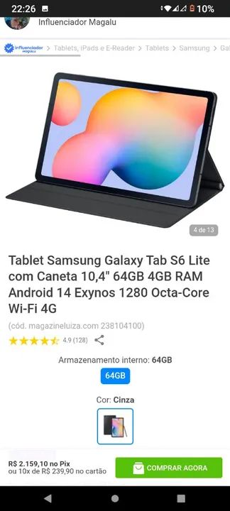 Tablet Samsung Galaxy Tab S6 Lite 10.4'' 64GB - Novo com garantia  - Foto 3