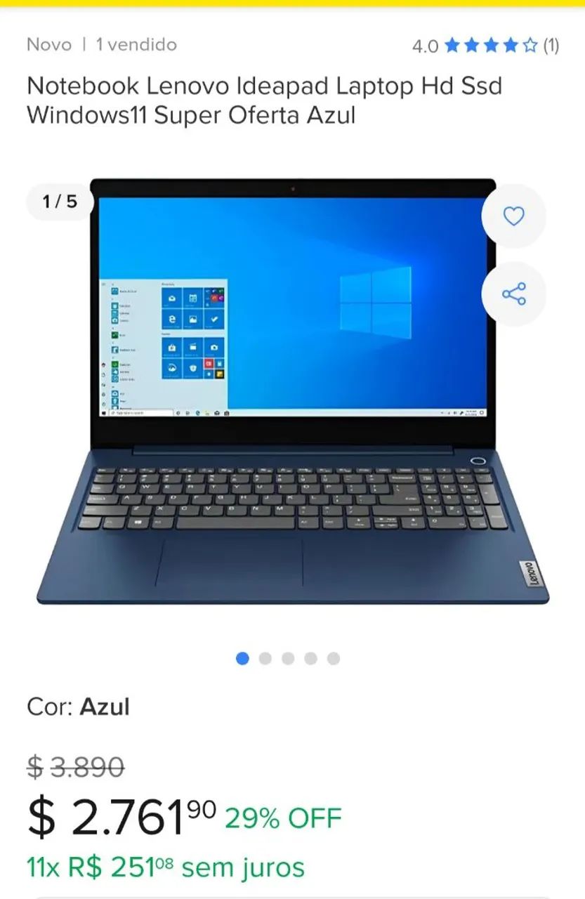 Lenovo Ideapad 330s Intel i7 10th, 8Gb Ram, SSD 256 GB, Tela 15° e