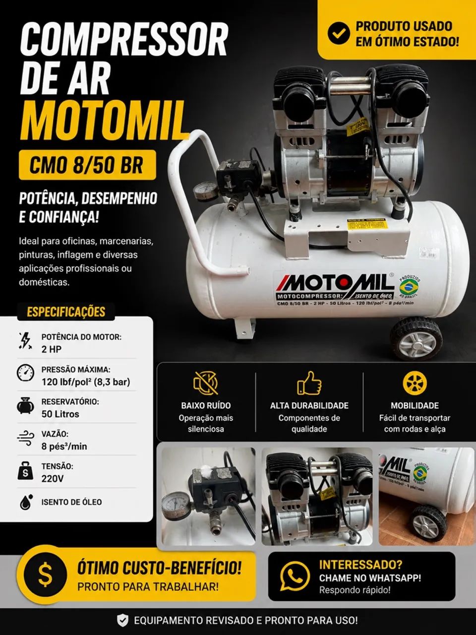 Compressor de ar isento de óleo odontológico 
