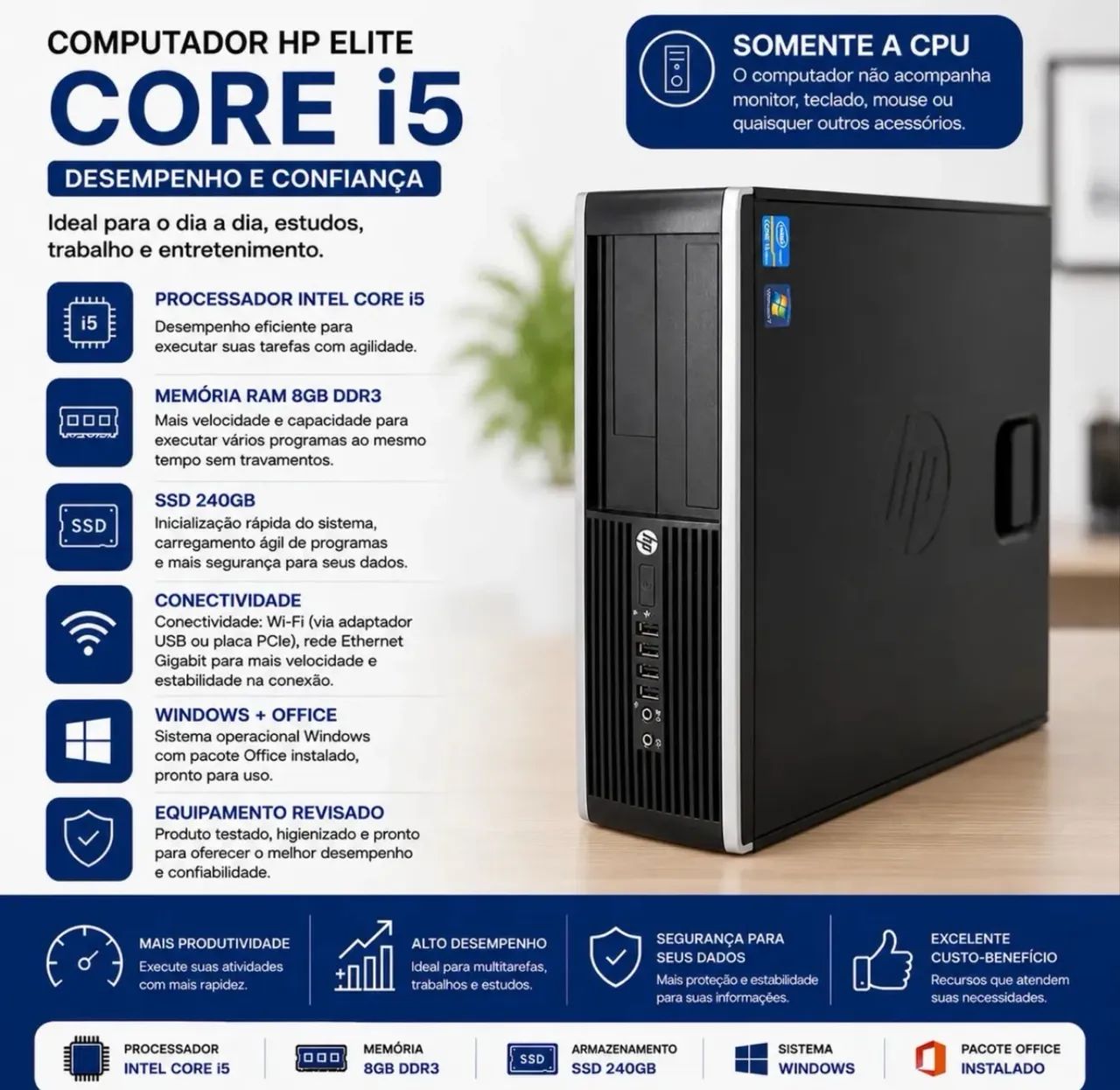 Desktop HP Pro Elite Core i5 + 8GB + 240SSD