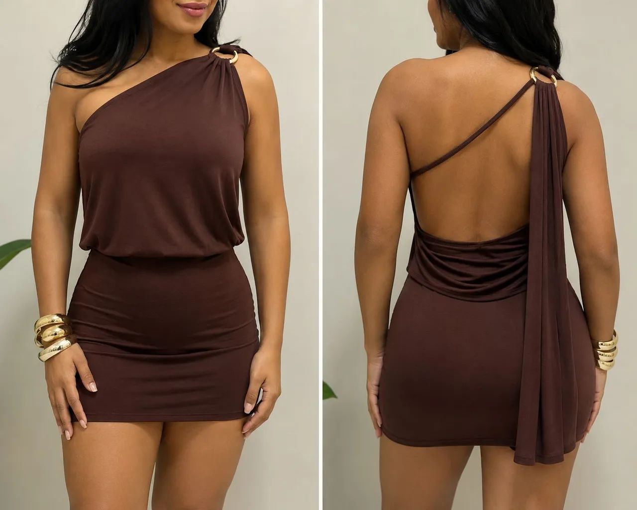 Vestido Marrom de um ombro só