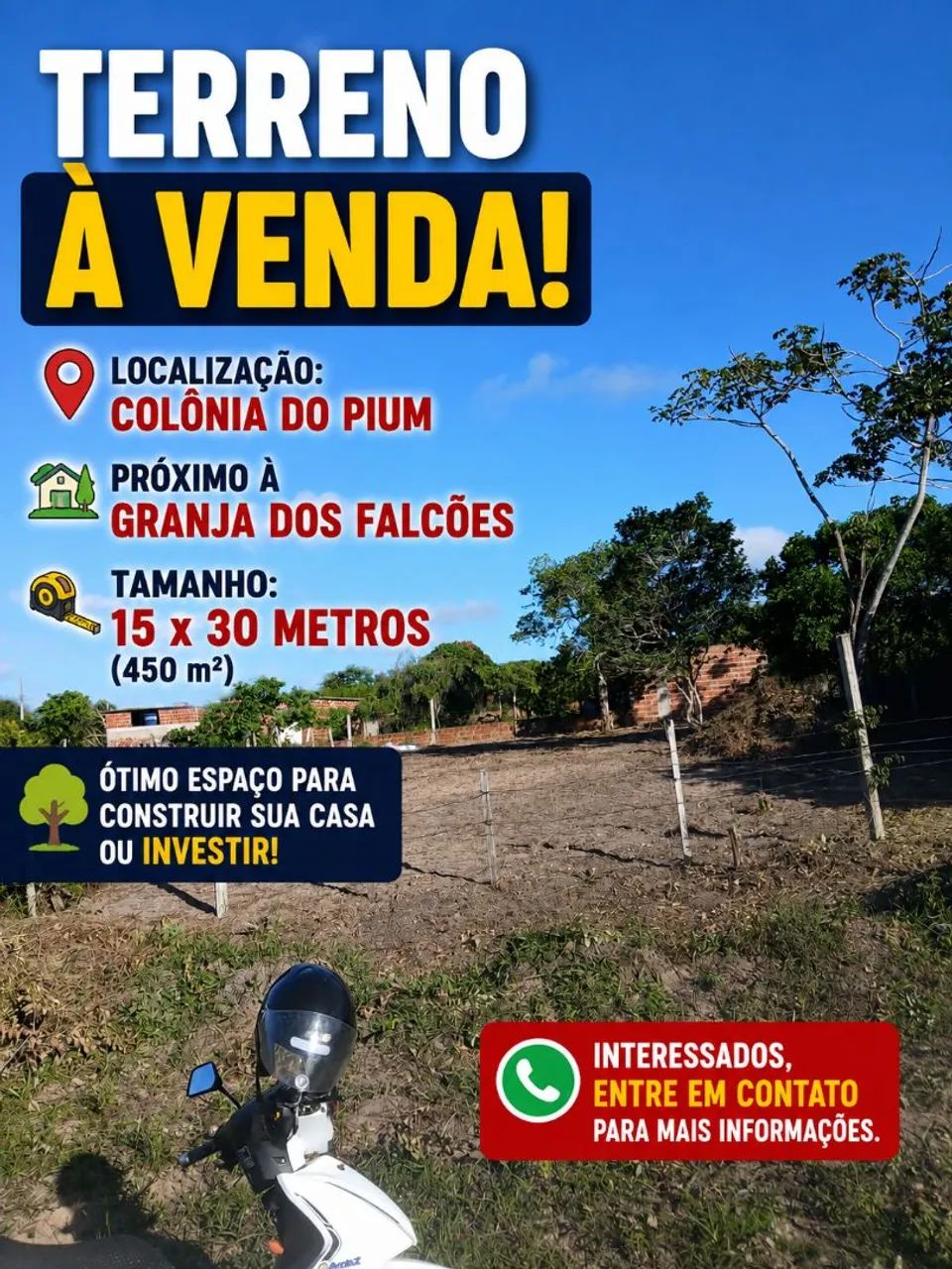 TERRENO À VENDA - COLÔNIA DO PIUM!