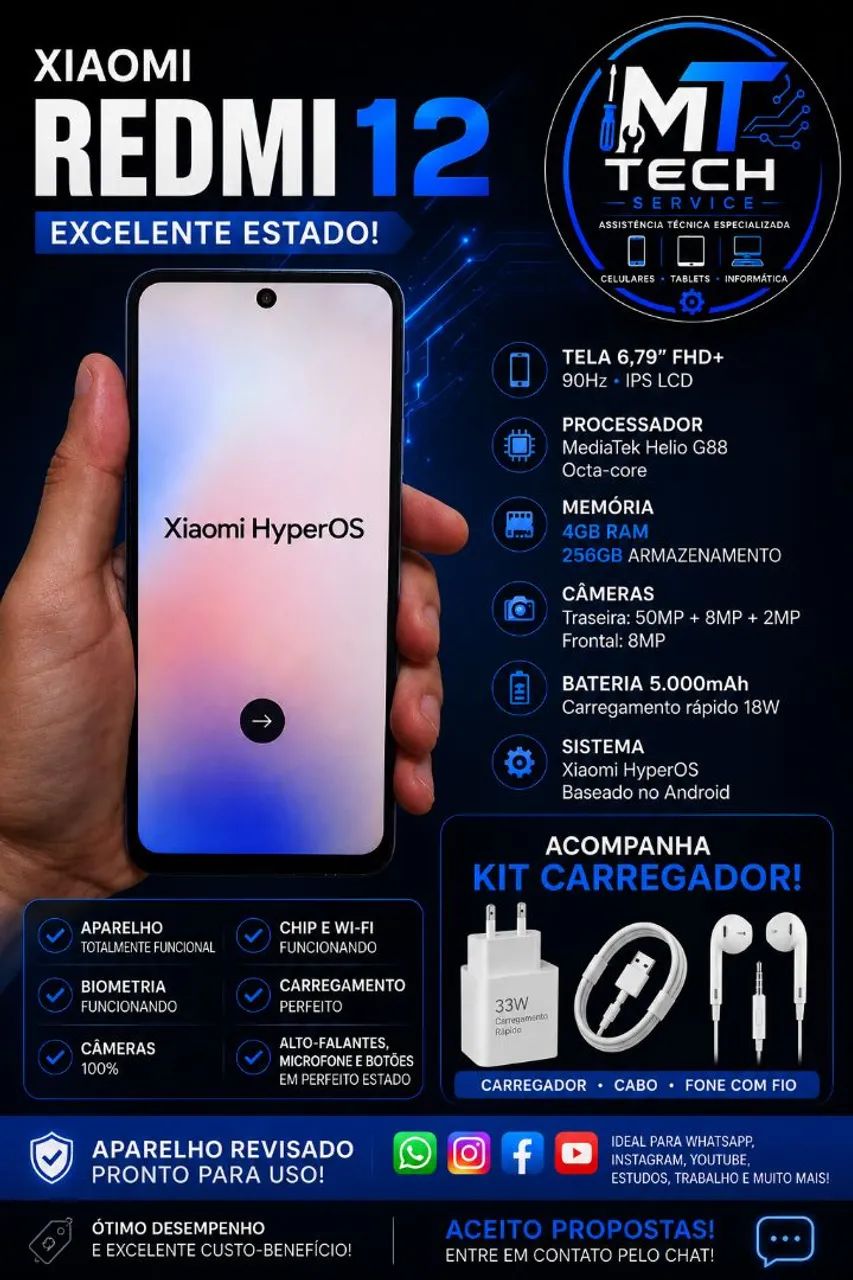 Redmi 12 256GB (IMPECÁVEL)