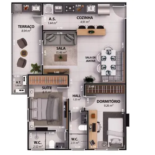 PLANTA 63m²