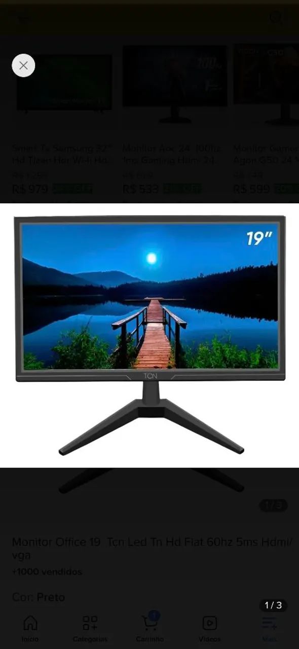 Monitor para pc na caixa vga e hdmi