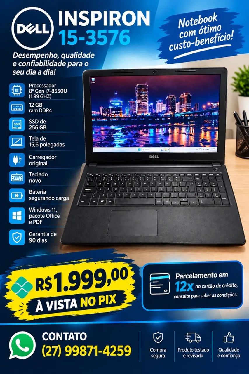 Notebook Dell i7 8ª Gen c/ SSD - Foto 4