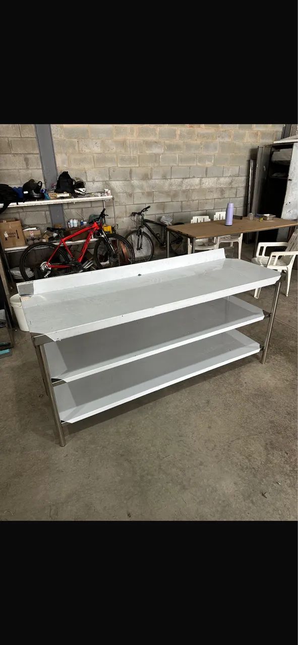 Bancada de Inox 1,80 m com 2 Prateleiras - Nova - Foto 2