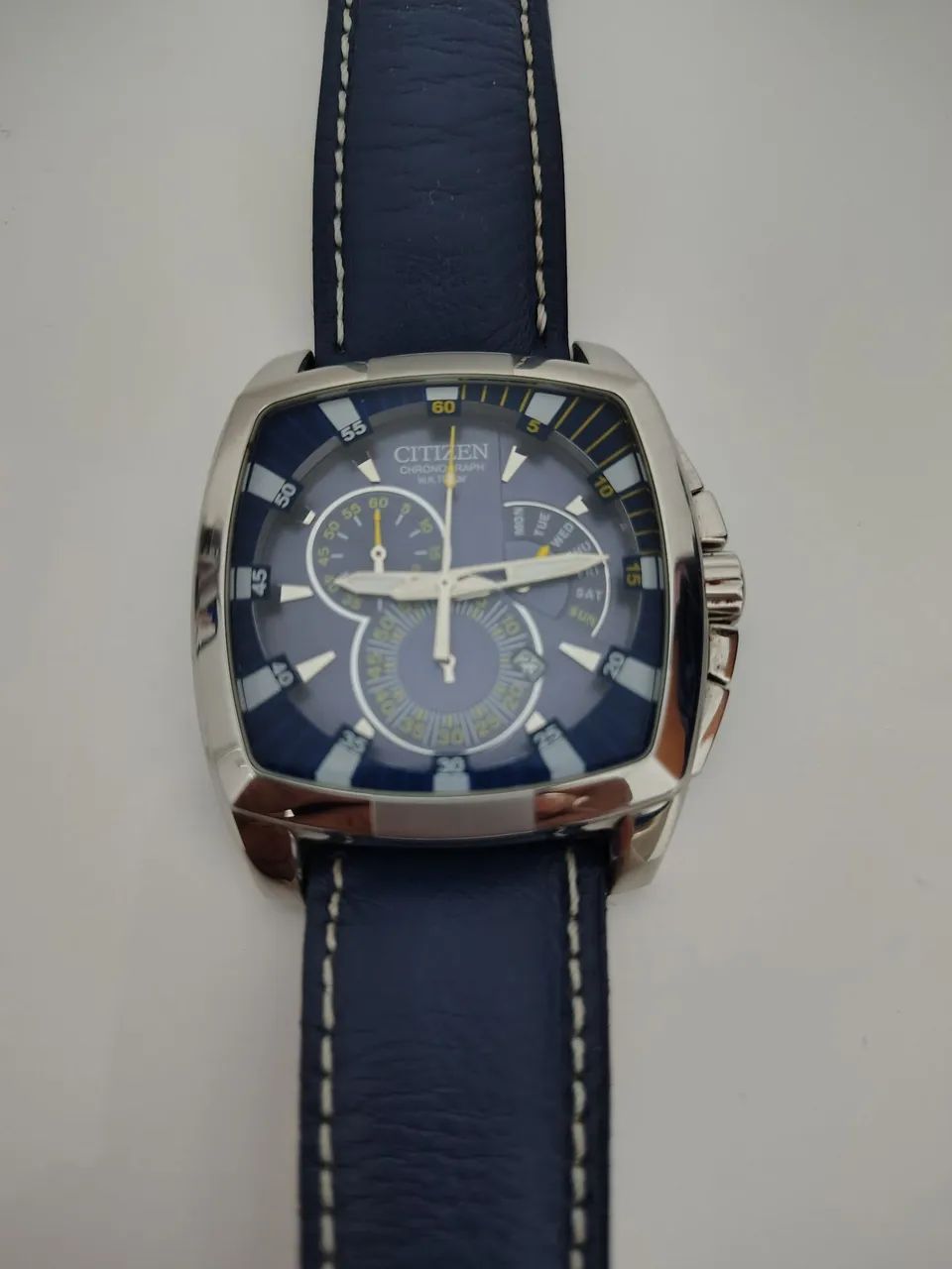 Relogio Citizen Cronógrafo Em Aço Fundo Azul An9000-53m
