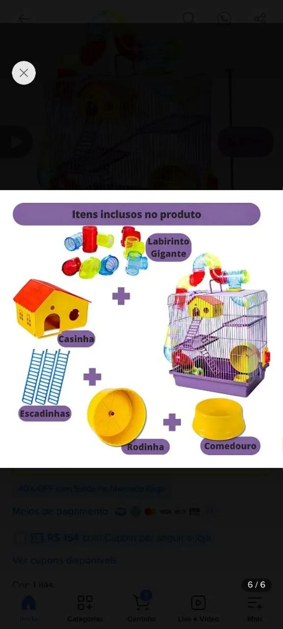 Gaiola hamster 3 andares completa com casinha e roda. - Foto 2