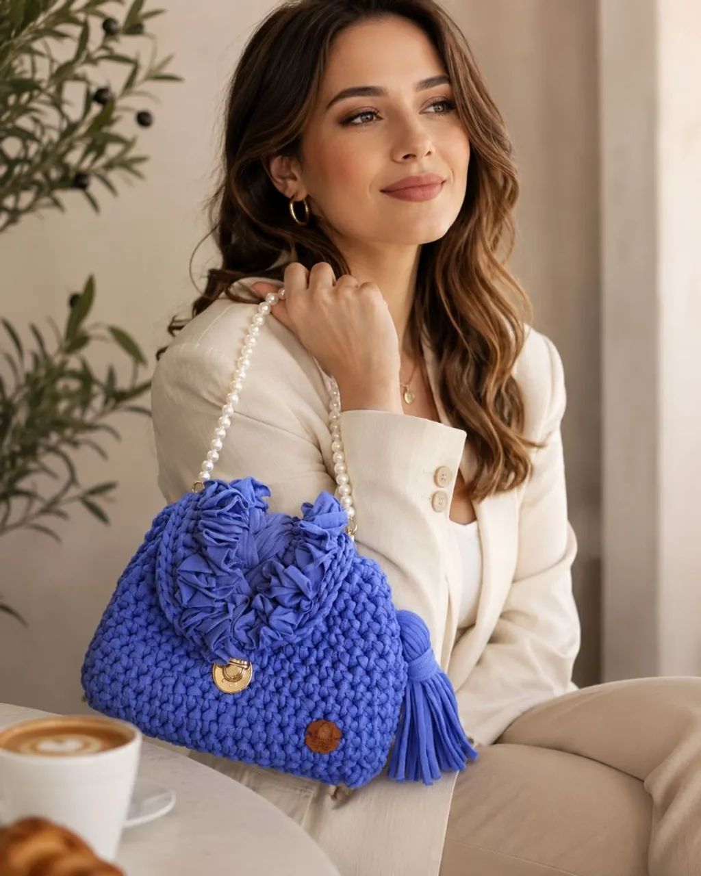 Bolsa de crochê Vitória Azul de mão  - Foto 5