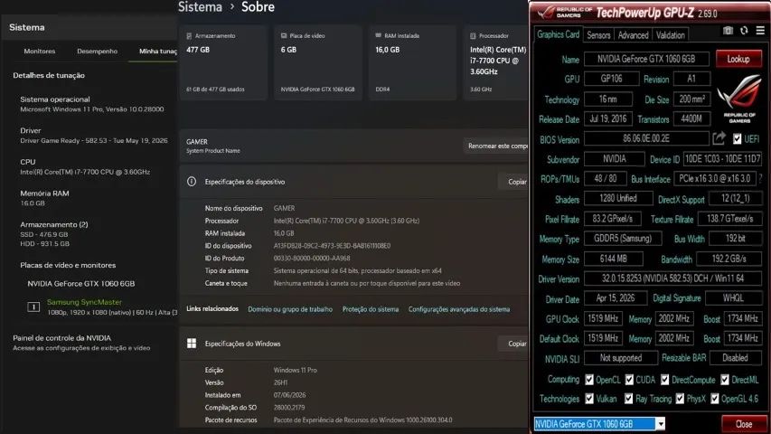 PC Gamer Core I7 7700 GTX 1060 6GB - Completo - Até 12 X 237,00