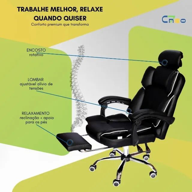 Cadeira de Escritório Luxo Presidente - Preta - Foto 5