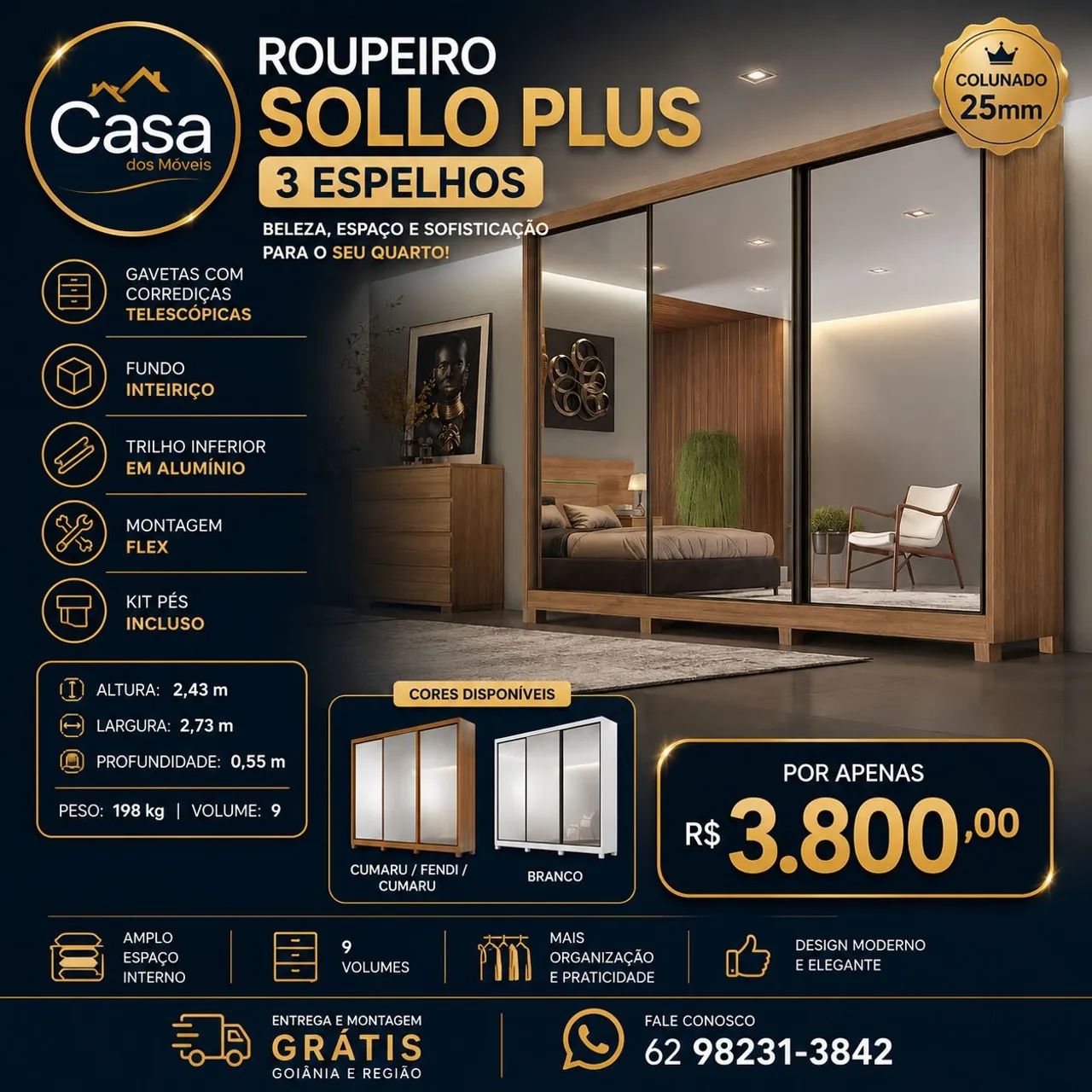 Guarda roupa Sollo espelhado 