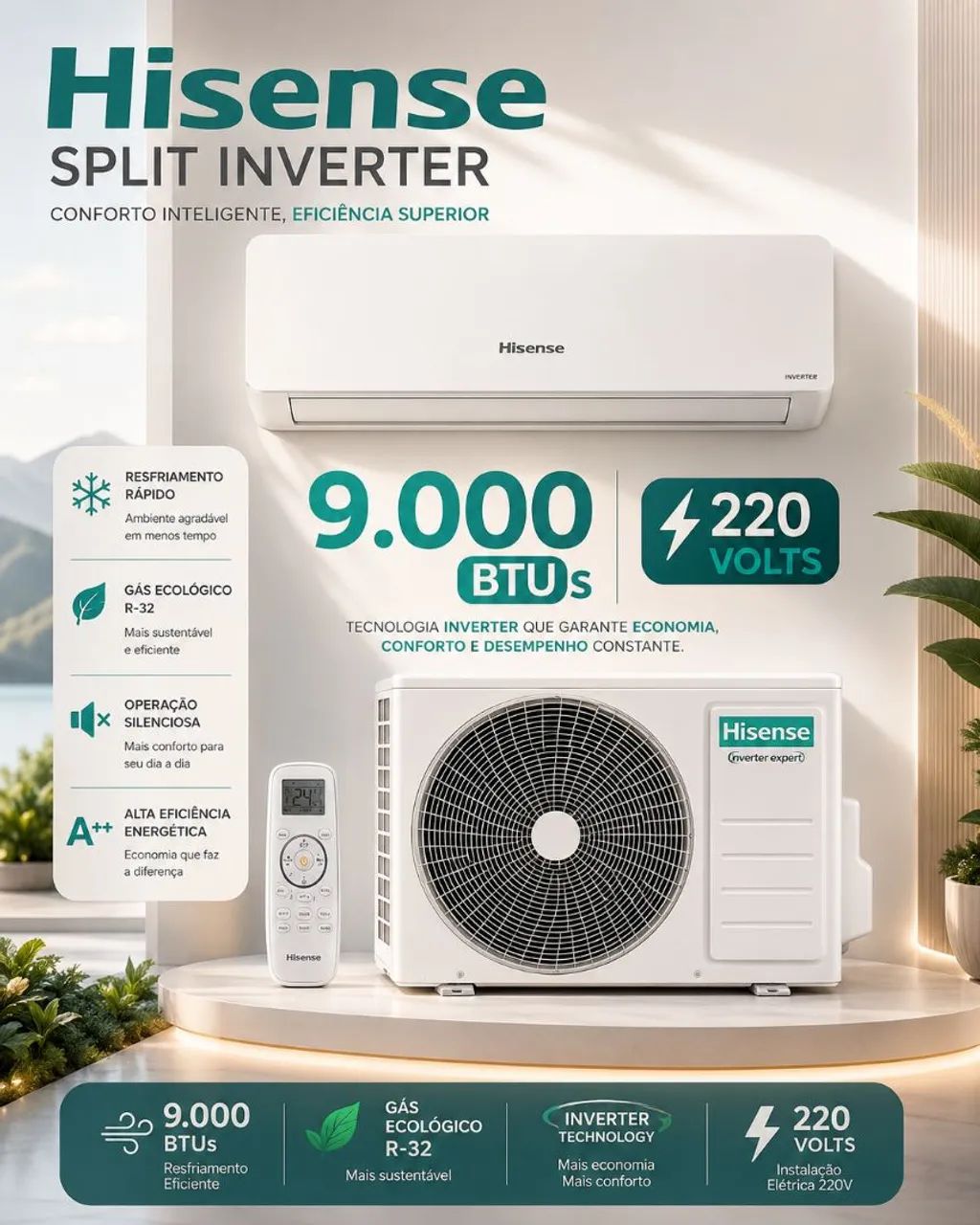 Ar condicionado 9.000 Btu's Hisense. Zero 