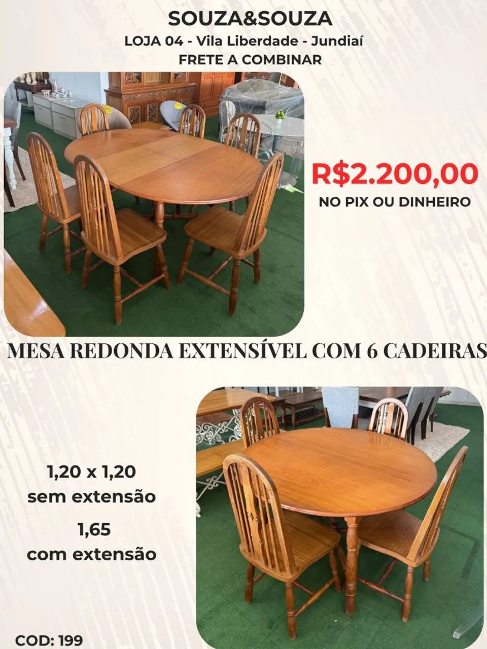 Mesa redonda extensivel com 6 cadeira 