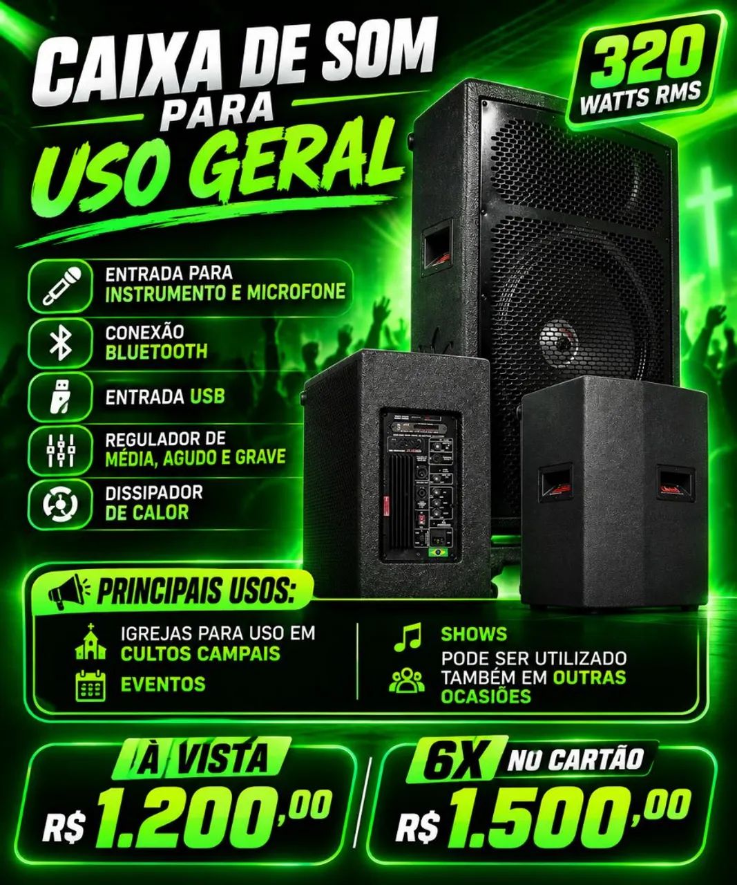 Caixa de som high end de 15', 300w RMS , com conexão bluetooth.