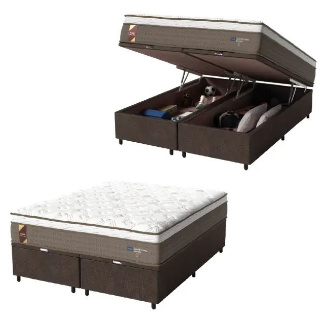 Colchão Resistence + Cama Base Baú King na cor Chocolatee/Bege