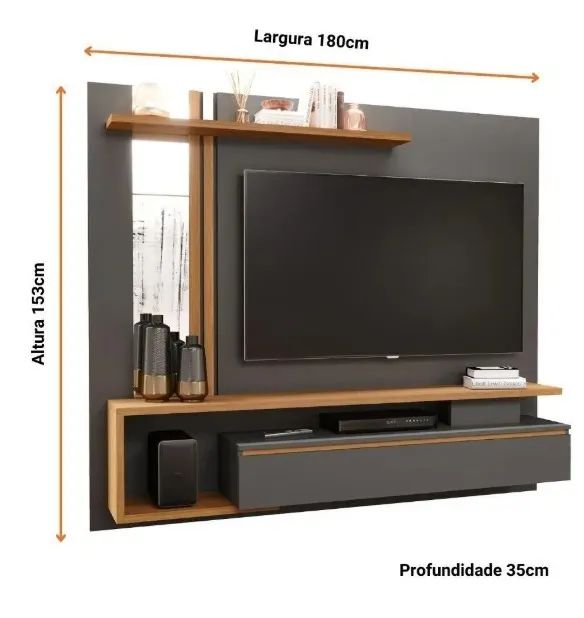 Painel Para Tv Até 60 Polegadas 100% MDF 1 Porta Basculante Nicho e Espelho Treviso  - Foto 2