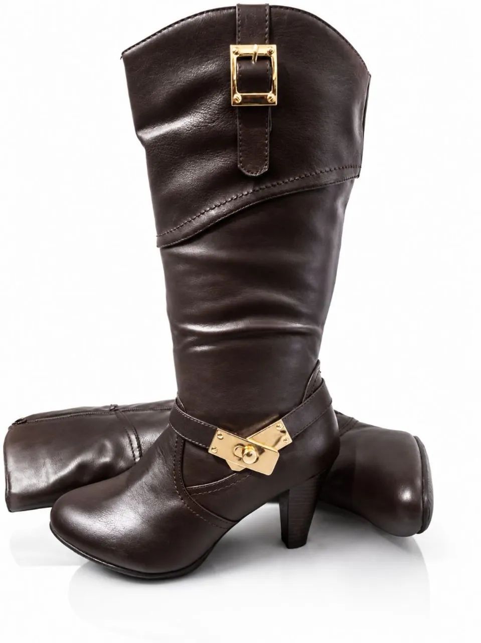 Bota cano longo marrom de couro  - Foto 2