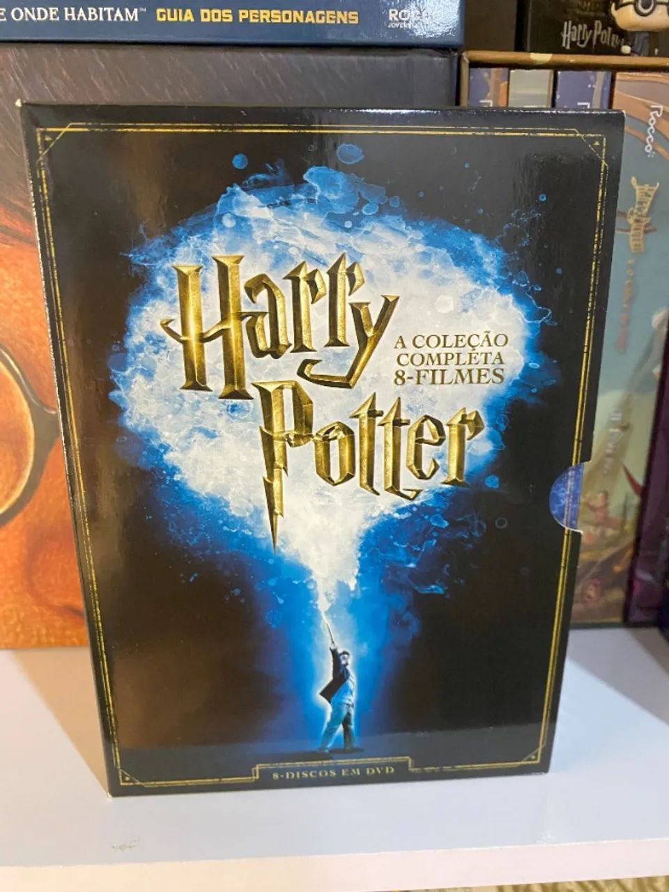 DVDs da coleção completa de 8 filmes do Harry Potter. 