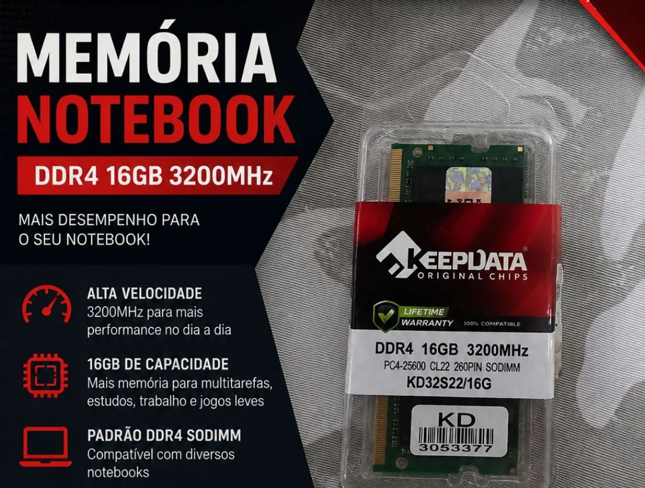 Memória RAM Notebook 16GB DDR4 3200MHz SODIMM KeepData 