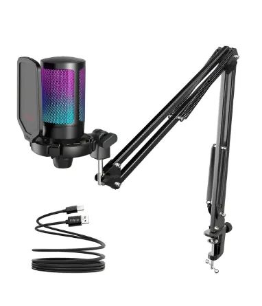Microfone Condensador Gamer RGB Profissional USB