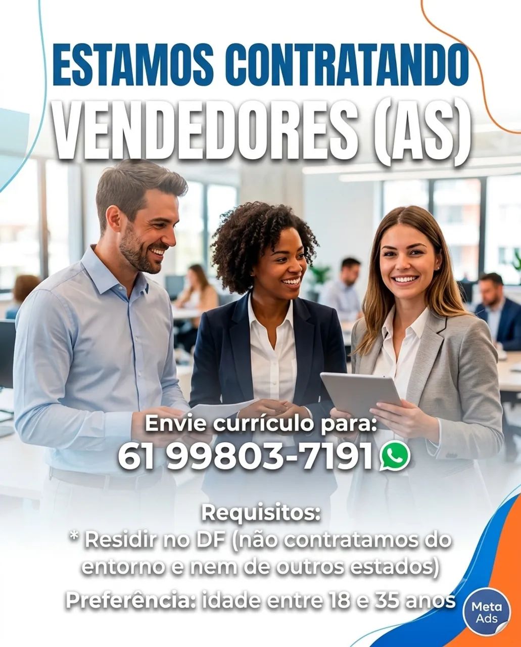 Vaga para vendedores (as)
