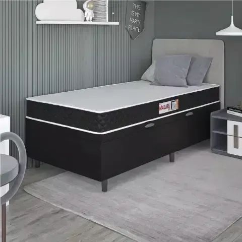 Colchão preto/branco D20 Solteiro + Base Baú Solteiro