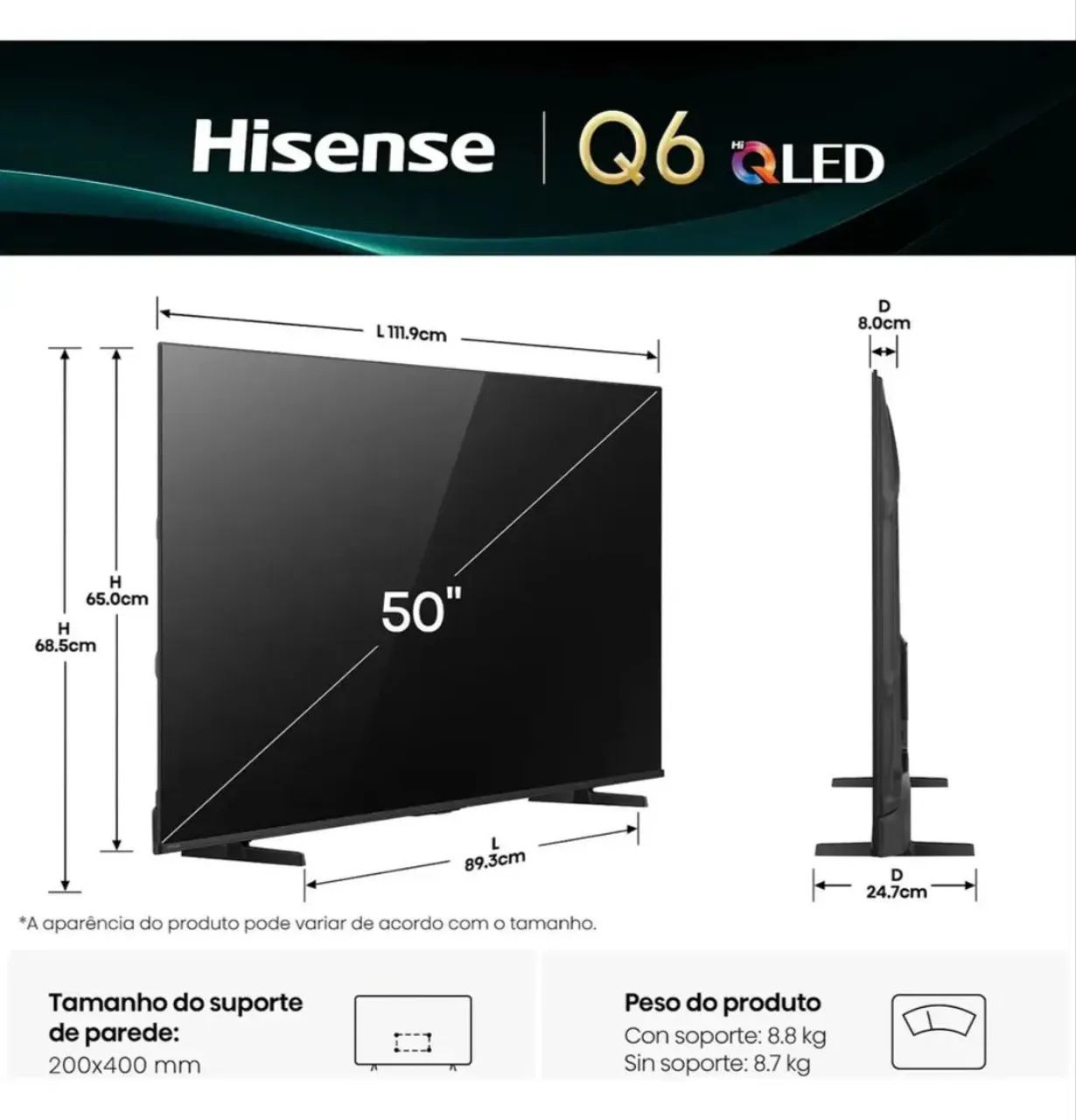 Smart TV QLED 4k Hisense 50" polegadas - Foto 3