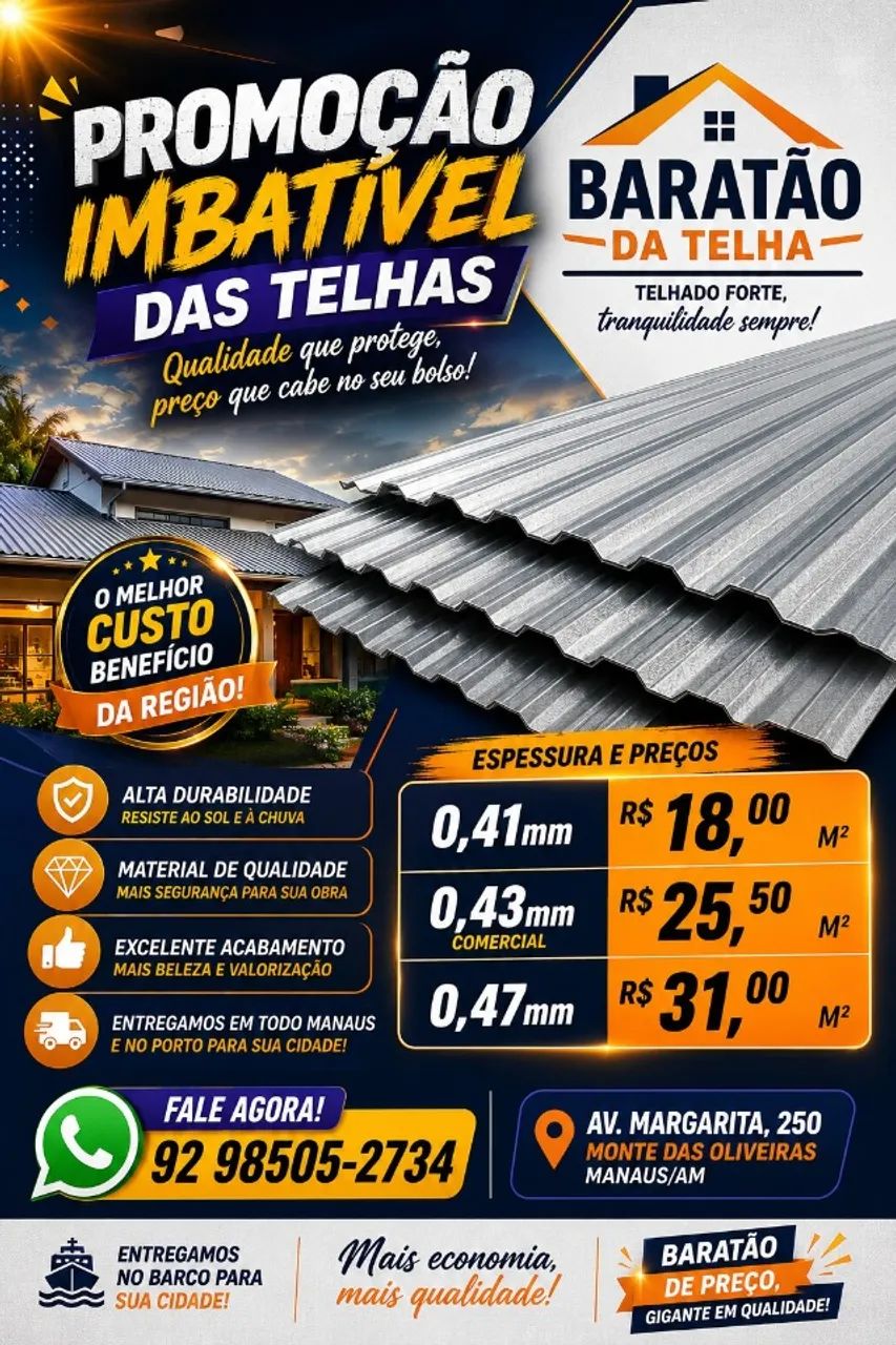 Na Baratão da Telha você encontra telhas galvalume com qualidade garantida 