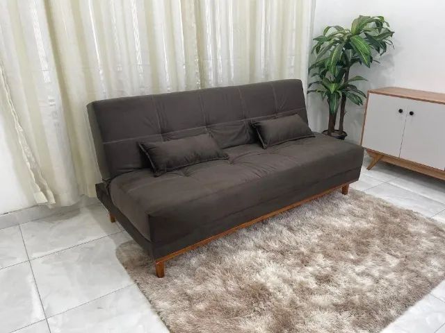 Sofá Cama Aurora Marrom - Veludo Premium - D28