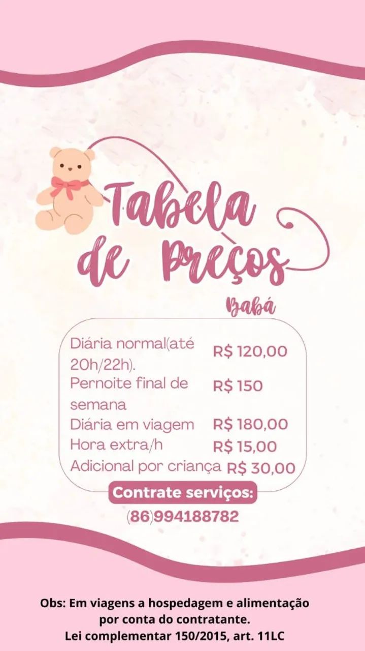 Trabalho em viagem babá Tia Clara 