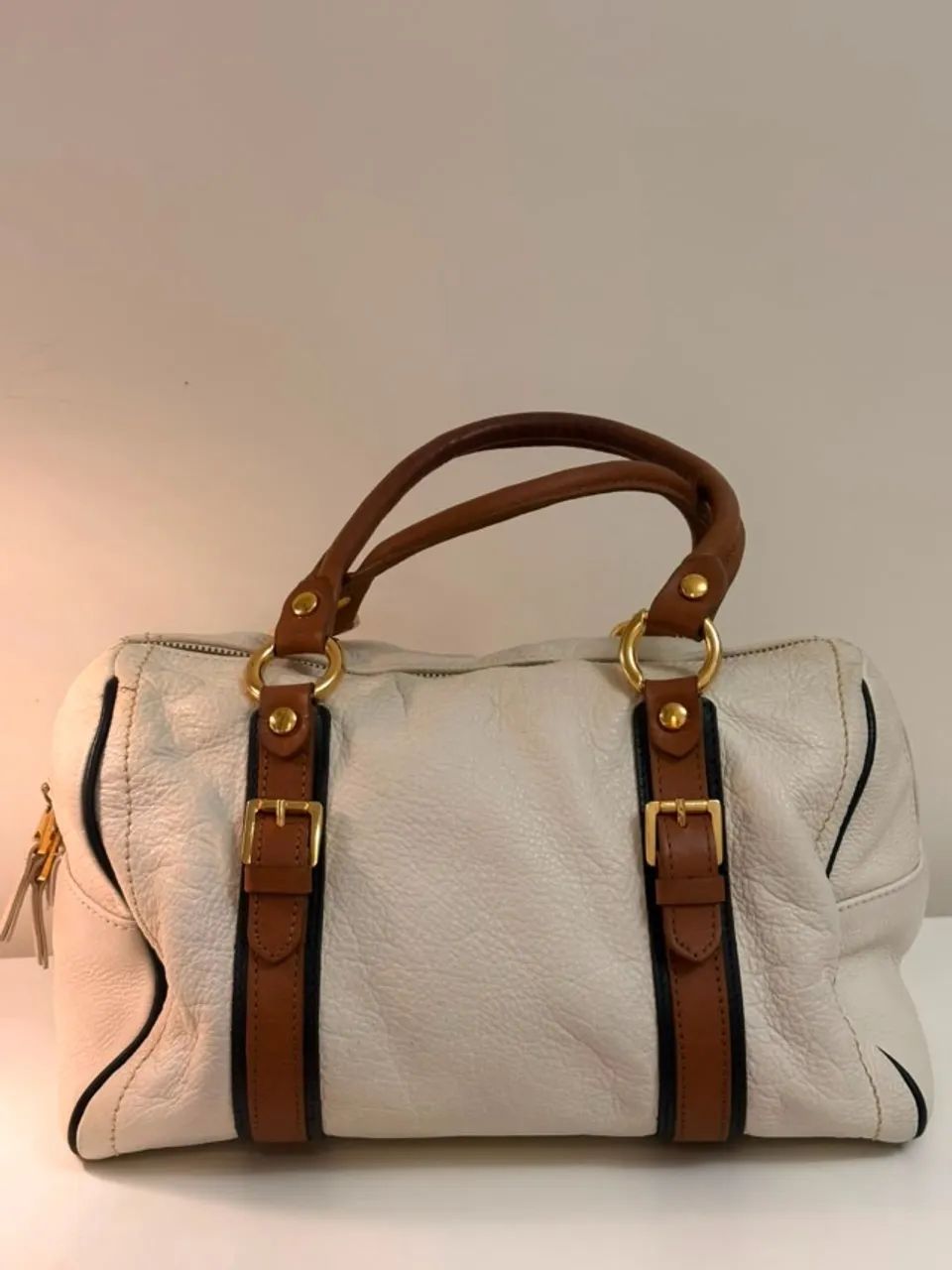 Bolsa Baú Corello em Couro Legítimo Off-White