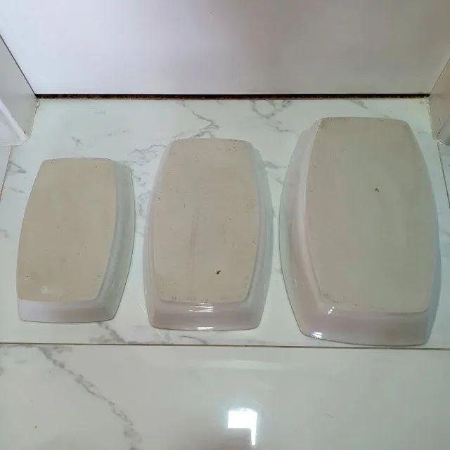 Kit 3 Travessas Refratárias Porcelana Branca Formas De Forno - Foto 4