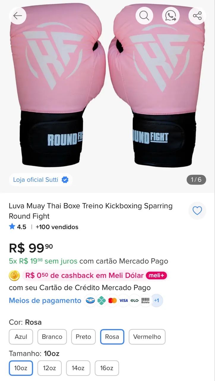 Luva de Boxe Muay Thai Round Fight 10oz Rosa - Foto 4