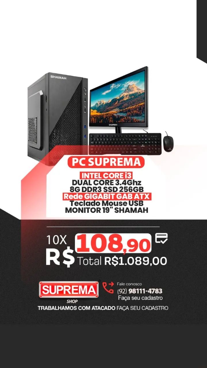 COMPUTADOR COMPLETO AVISTA - INTEL i3 8G SSD 256G MONIT TECL MOUS