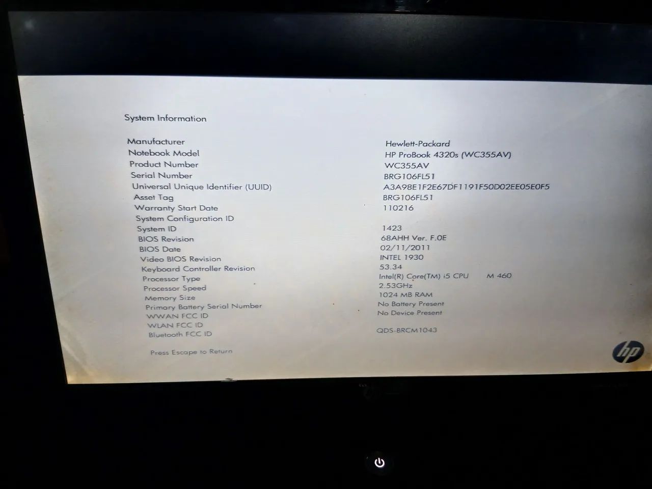  Notebook  4320s HP 