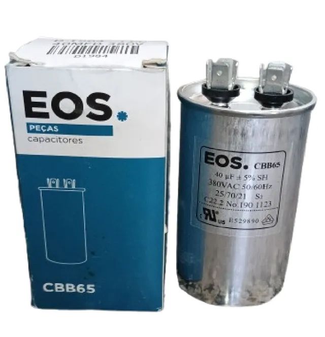 CAPACITOR DA MARCA EOS DE 40MFD POR 380VAC MODELO D-1984 - Foto 2
