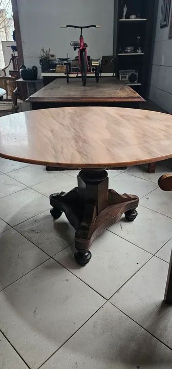 Moveis antigos, mesa antiga pé jacadanda e mármore rosa, antiguidades  - Foto 4