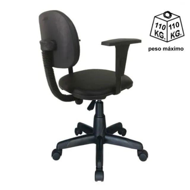 Cadeira Secretária Giratória Preta Estofada Braços Reguláveis Ergonômica Conforto 31106 - Foto 4