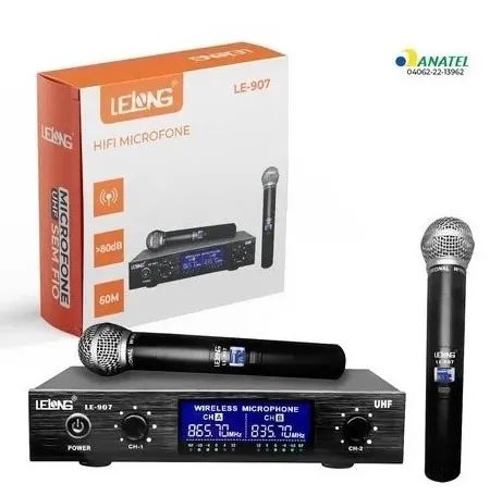 Microfone Sem Fio Duplo Digital Wireless UHF 60Mts Evento Igreja Show Palestra Karaokê LLG - Foto 3