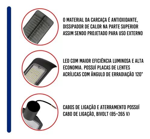 Luminária Led Para Poste 100w Iluminação Publica 6500k - Foto 3