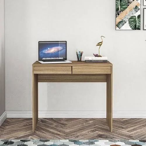 Mesa (escrivaninha) com 1 gaveta cor castanho. Produto Novo