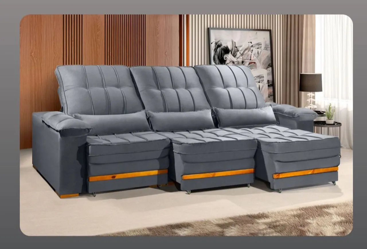 Sofá Retrátil Modular 3 Lugares Cinza