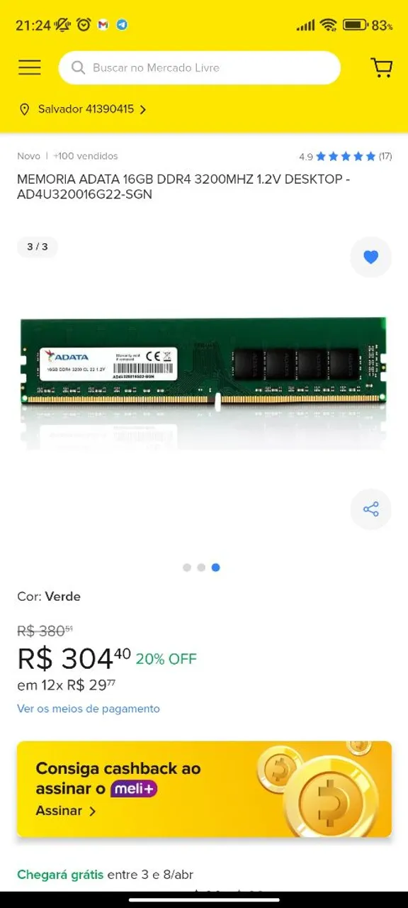 Memória RAM Adata 32GB DDR4 3200MHz