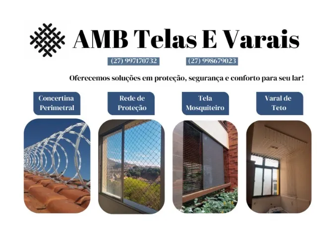 Rede de Proteção, Telas mosquiteiro, Varais de teto e concertinas