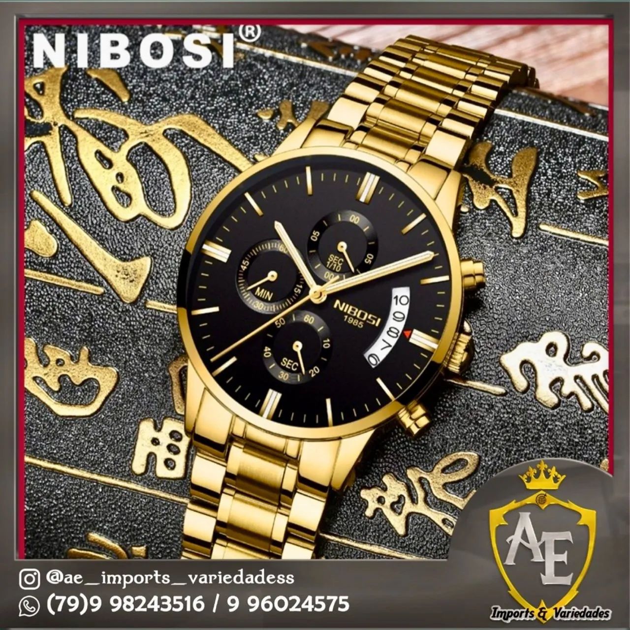Relógio Masculino NIBOSI Dourado - Novo
