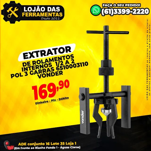 Extrator de Rolamentos Internos 1/2 a 2 Pol 3 Garras 6510003110 Vonder