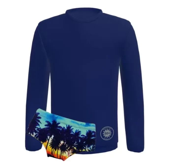 Conjunto de Roupa de Praia para Menino - Camiseta UV e sunga Tam 12